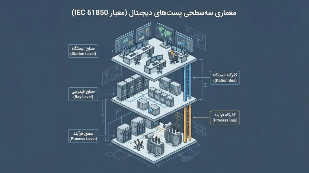 سیستمهای اتوماسیون پستهای برق (SAS)-استاندارد IEC 61850 2 معماری سه سطحی پست های دیجیتال